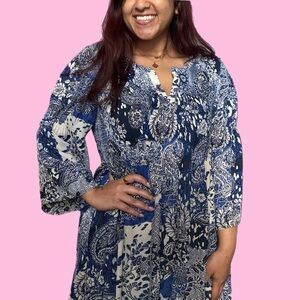 ✨spense paisley print bell sleeve dress - blue print ✨